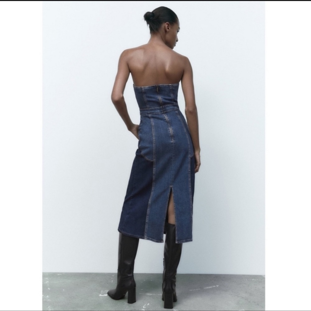Zara Blue Denim Strapless Dress - Picture 11 of 16